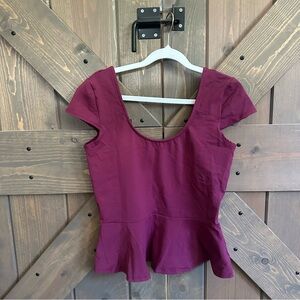 bebe Wine Scoop Neck Peplum Top
